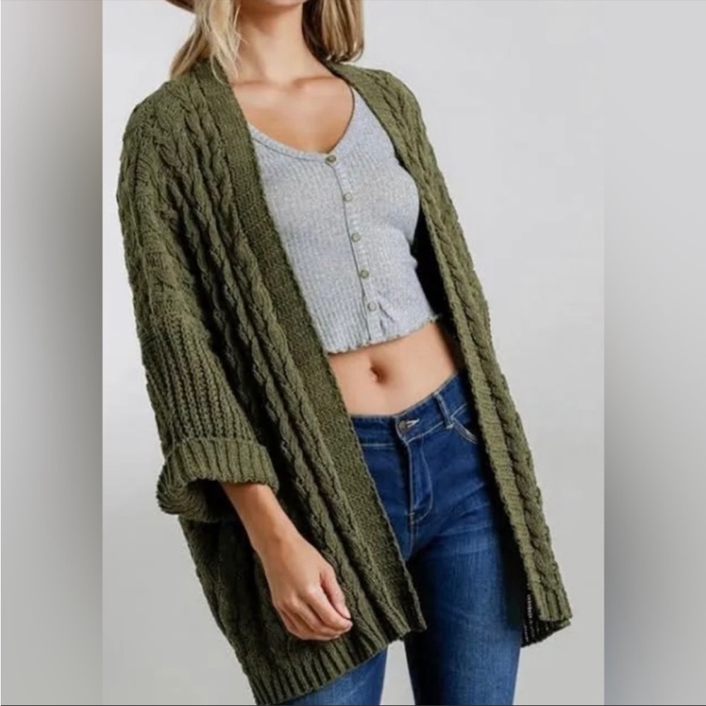 SOLD PUT  Olive Cable Knit Cardigan